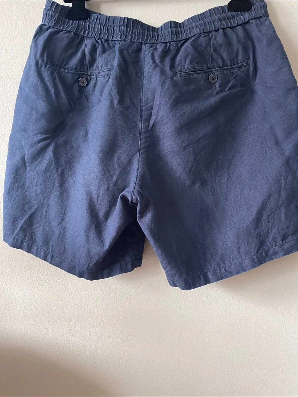 100% Linen Drawstring Shorts - Navy and Beige Nordstrom